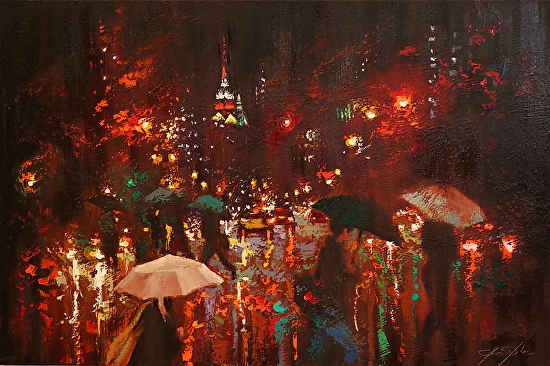 Chin H Shin - Red Rain in New York- Oil - Painting entry - December ...